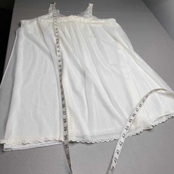 Vtg Miss Elaine Nightgown Slip Embroidered Floral Fairy Bride Honeymoon White M - Picture 10 of 10